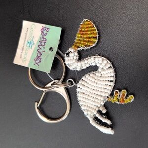 Beaded Stork Key Holder - White and Yellow